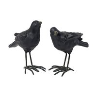 Vintage Ceramic and Metal Crow Figurine Pair