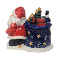 Vintage Holiday Seasons Ceramic Santa Divided Candy Jar