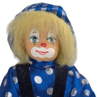 Vintage Blue Polka Dot Porcelain Clown Doll