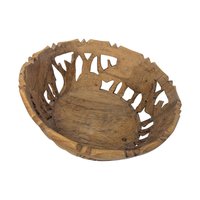 Vintage Hand Carved Wood Bowl with Animal Utensils