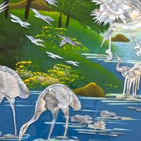 Vintage Asian Mother of Pearl Inlay Crane Panel