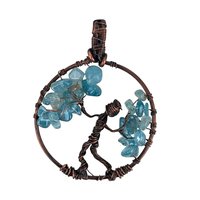 Handmade Copper Wire Figural Pendant with Blue Chips