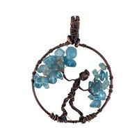 Handmade Copper Wire Figural Pendant with Blue Chips