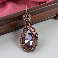 Handmade Faceted Crystal Copper Wire Wrapped Pendant