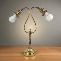 Vintage Double Brass Goose-Neck Table Lamp