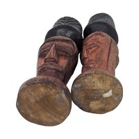 Vintage Hand Carved Tribal Figure Candle Holder Pair