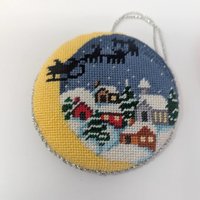 1970s Handcrafted Needlepoint and Cross Stitch Christmas Ornament Set of 8