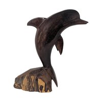 1970s Hand Carved Desert Ironwood Dolphin Sculpture on Natural Base