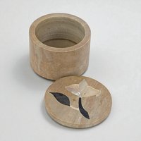 Vintage India Stone Trinket Box with Inlay Flower