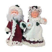1980s Crochet Dressed Plastic Santa and Mrs. Claus Dolls