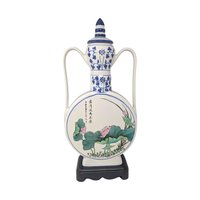 Vintage Large Blue and White Porcelain Moon Flask Vase