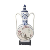 Vintage Large Blue and White Porcelain Moon Flask Vase