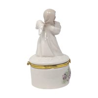 Vintage Ceramic Angel with Harp Trinket Box