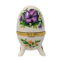 Vintage Egg Shaped Ceramic Floral Trinket Box