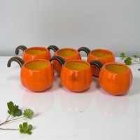Set of Six Hand-Painted Pumpkin Cups