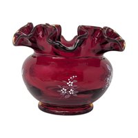 Fenton Ruby Red Floral Ruffled Vase