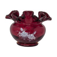 Fenton Ruby Red Floral Ruffled Vase