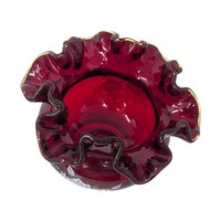 Fenton Ruby Red Floral Ruffled Vase