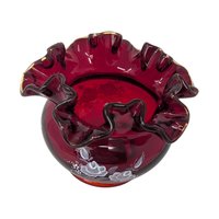 Fenton Ruby Red Floral Ruffled Vase