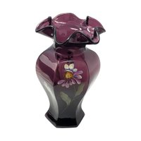 Fenton Mulberry Hand Painted Vase – Vintage Floral Art Glass Decorative Piece