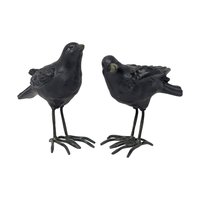 Vintage Ceramic and Metal Crow Figurine Pair