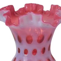 Fenton Cranberry Coin Dot Vase