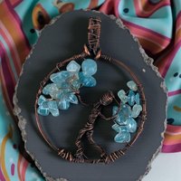 Handmade Copper Wire Figural Pendant with Blue Chips