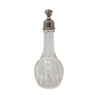Antique Ribbed Glass Perfume Bottle with Floral Silver Tone Cap