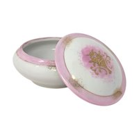 1950s Pink Porcelain Trinket Box Round – Mid-century Shabby Chic Vanity Decor Gift