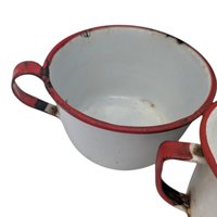 Vintage White Enamel Roaster Pan and Cups