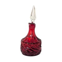 1960s Fenton Ruby Red Glass Cruet – Mid-century Scroll Pattern Crystal Stopper Decanter