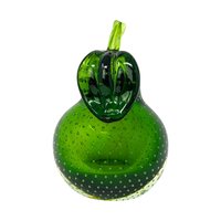 1960s Green Murano Glass Pear Paperweight – Mid-century Bullicante Glass Art Decor