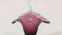 1950s Fenton Cranberry Glass Basket – Mid-century Art Glass Centerpiece
