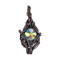 Handmade Iridescent Rivoli Copper Wire Wrapped Pendant