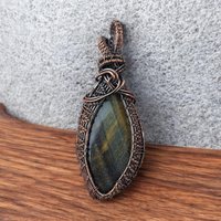 Handmade Tiger's Eye Copper Wire Wrapped Pendant
