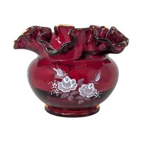 Fenton Ruby Red Floral Ruffled Vase