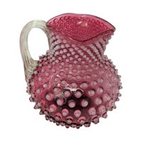Cranberry Hobnail Glass Pitcher
