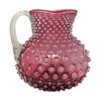 Cranberry Hobnail Glass Pitcher