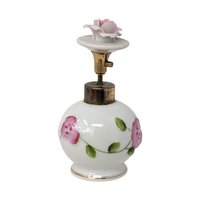 Vintage I. W. Hand Painted Bone China Perfume Bottle Embossed Pink Rose