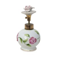 Vintage I. W. Hand Painted Bone China Perfume Bottle Embossed Pink Rose