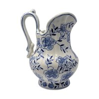 Vintage Andrea by Sadek Hand Painted Blue and White Floral Ceramic Pitcher