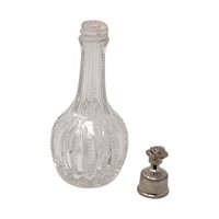 Antique Ribbed Glass Perfume Bottle with Floral Silver Tone Cap