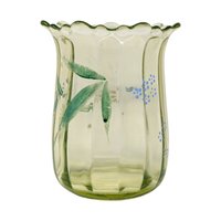 Antique Beaumont Glass Hand Painted Green Uranium Glass Vase