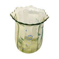 Antique Beaumont Glass Hand Painted Green Uranium Glass Vase