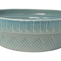 1990s Coche Stoneware Bowl Portugal – Teal Embossed Serving Dish