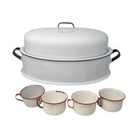Vintage White Enamel Roaster Pan and Cups