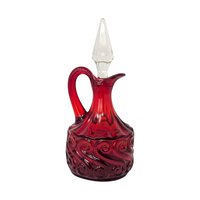 1960s Fenton Ruby Red Glass Cruet – Mid-century Scroll Pattern Crystal Stopper Decanter