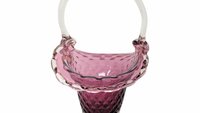 1950s Fenton Cranberry Glass Basket – Mid-century Art Glass Centerpiece