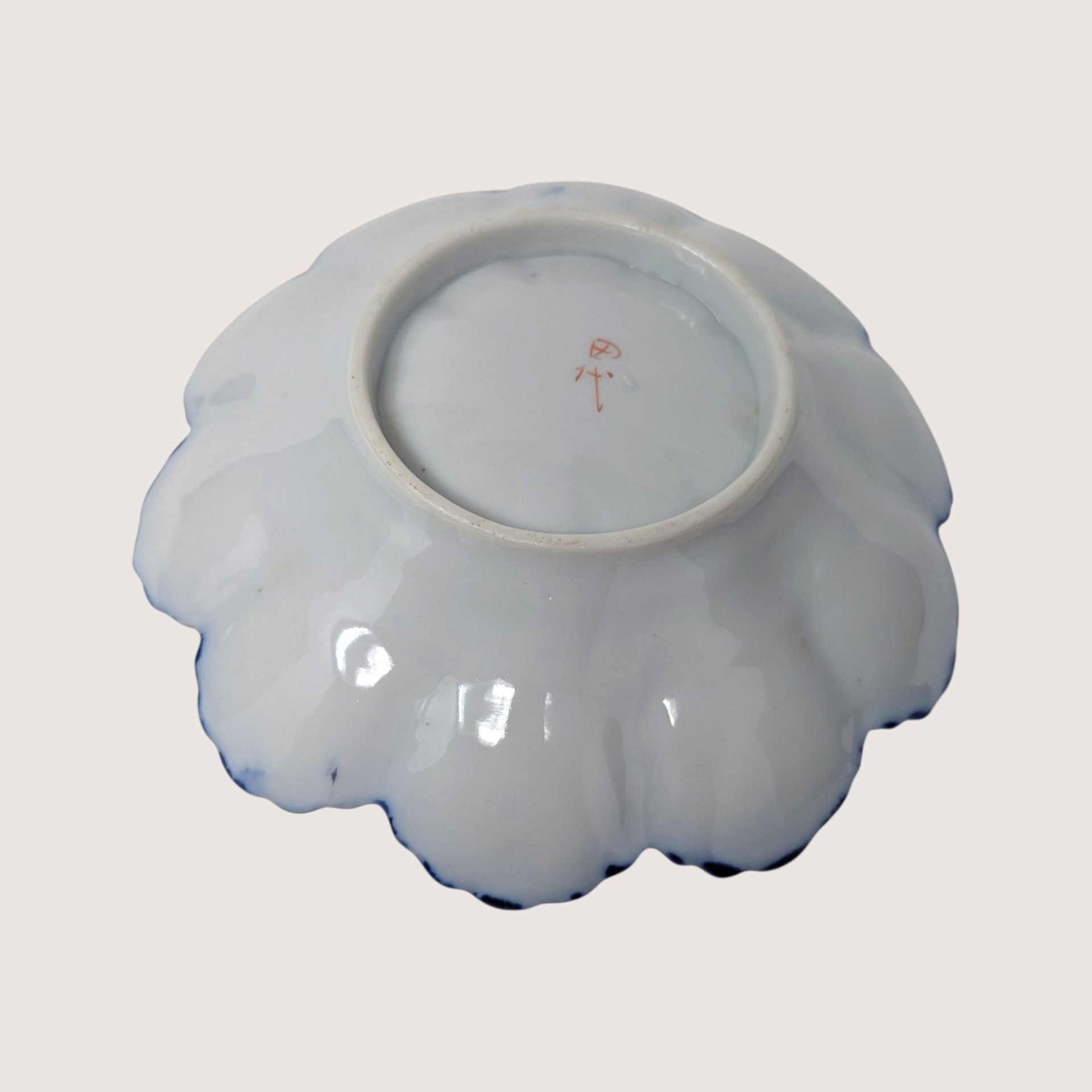 1910s Porcelain Scalloped Bowl Cobalt Gold Floral Serving Dish