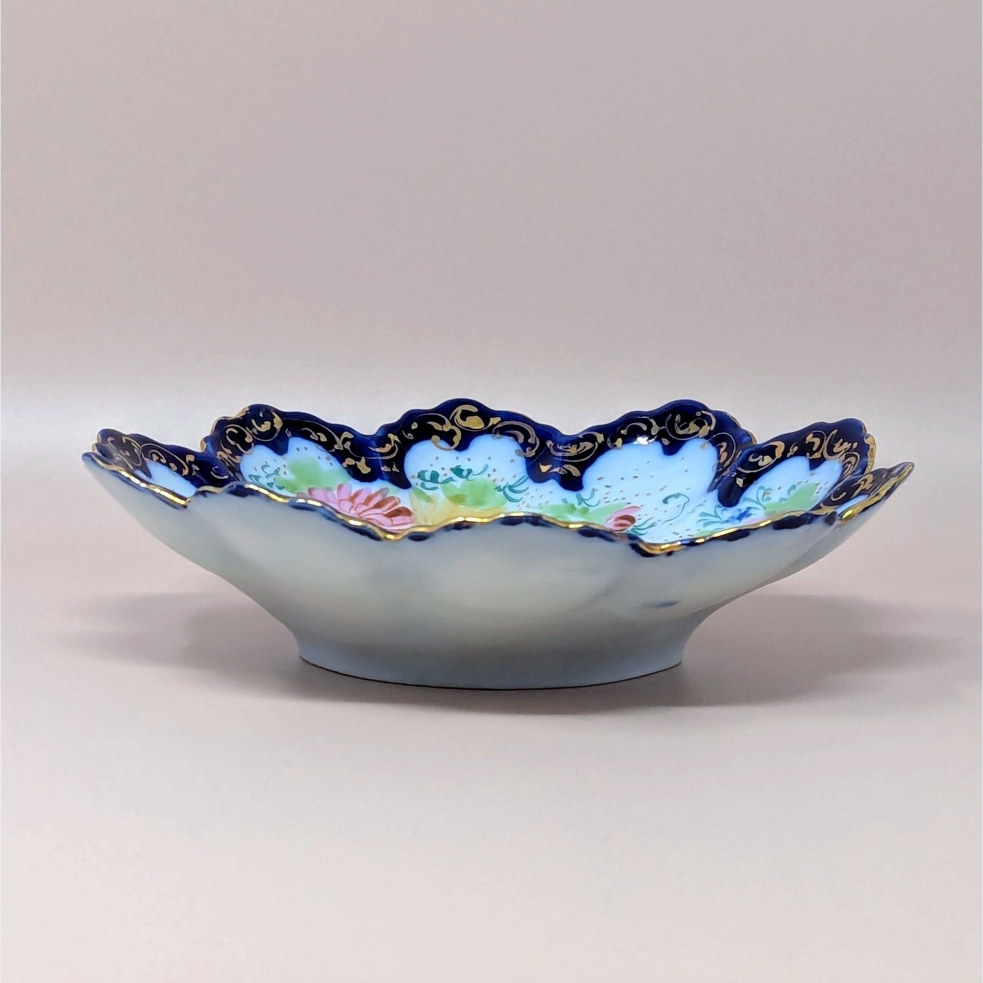 1940s Hand-Painted Porcelain Scalloped Bowl